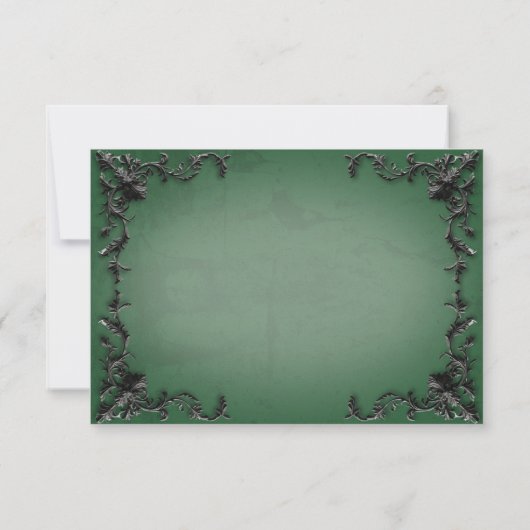 Gothic Black & Green Filigree Herz QR Code RSVP Karte (Rückseite)