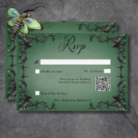 Gothic Black & Green Filigree Herz QR Code