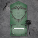 Gothic Black & Green Filigree Herzessen All In One Einladung<br><div class="desc">Feiern Sie Ihre Liebe in der Pracht der Gotischen Romantik mit unserer faszinierenden Hochzeitseinladung. Mit unserem schwarzen, dreidimensionalen, filigranen Herzrahmen verschmelzen schwarze Texte mit einem Vintagen, Viktorianischen smaragdgrünen Hintergrund. Diese Einladung verströmt einen geheimnisvollen Charme, ideal für Paare, die ihren Hochzeitstag mit einem Hauch von dramatischer Eleganz verbinden möchten. Die komplizierten...</div>