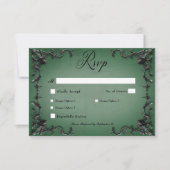 Gothic Black & Green Filigree Herzessen RSVP Karte (Vorderseite)
