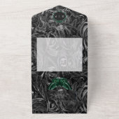 Gothic Black Green Filigree Moth QR Code Wedding All In One Einladung (Außenbereich)