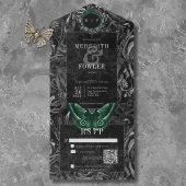 Gothic Black Green Filigree Moth QR Code Wedding All In One Einladung
