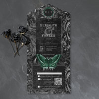 Gothic Black Green Filigree Motten-QR-Code-Hochzei