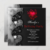 Gothic Black Heart Birthday Party Einladung (Vorne/Hinten)