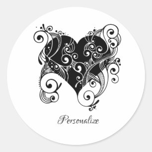 Gothic Black Heart Tattoo Kunst Design Personalisi Runder Aufkleber