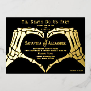 Gothic Black Hochzeit Skelett Hände Bis zum Tod Folieneinladung