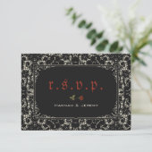 Gothic Black Lace Blood Red Bone RSVP Card (Stehend Vorderseite)
