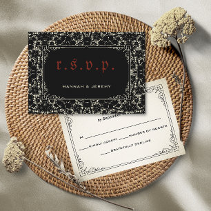 Gothic Black Lace Blood Red Bone RSVP Card Karte