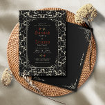 Gothic Black Lace Rose Bluthochrot Einladung<br><div class="desc">Diese 5" x 7" Hochzeitseinladungen weisen einen gotischen Stil auf,  mit schwarzen und knochen Imitaten,  die verwittertes Papier und rote Rosen mit der Einführung "Gemeinsam mit ihren Familien,  bitte mitmachen",  zusammen mit den Platzhaltern für die Vornamen,  Datum,  Uhrzeit,  Veranstaltungsort,  Adresse des Veranstaltungsortes und der Nachricht unten,  "Empfang zu folgen".</div>