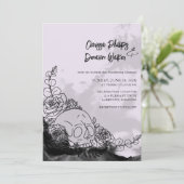 Gothic Black & Lavender Skull-Rose handhaben Einladung (Stehend Vorderseite)