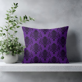 Gothic Black Lila Damask Muster Kissen