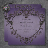 Gothic Black & Lila Filigree Heart Wedding Einladung