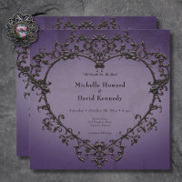 Gothic Black & Lila Filigree Heart Wedding