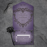 Gothic Black & Lila Filigree Herzessen All In One Einladung<br><div class="desc">Feiern Sie Ihre Liebe in der Pracht der Gotischen Romantik mit unserer faszinierenden Hochzeitseinladung. Mit unserem schwarzen, dreidimensionalen, filigranen Herzrahmen verschmelzen schwarze Texte mit einem Vintagen, Viktorianischen, lila Hintergrund. Diese Einladung verströmt einen geheimnisvollen Charme, ideal für Paare, die ihren Hochzeitstag mit einem Hauch von dramatischer Eleganz verbinden möchten. Die komplizierten...</div>