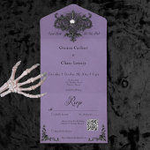 Gothic Black & Lila Halloween Filigree QR Code All In One Einladung