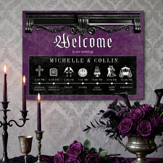 Gothic Black & Lila Order of Events Wedding Poster