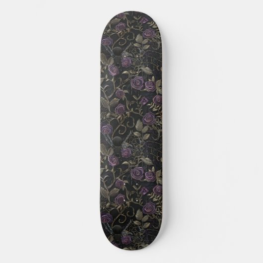 Gothic Black Lila Rose and Spiders Skateboard (Vorderseite)
