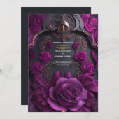Gothic Black Lila Rose Halloween Hochzeit Einladung (Vorne/Hinten)