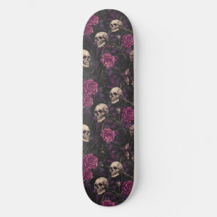 Gothic Black Lila Skulls and Rose Skateboard