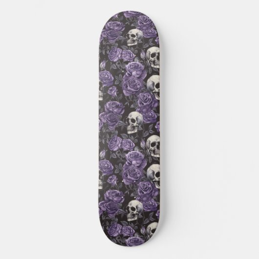Gothic Black Lila Skulls and Rose Skateboard (Vorderseite)