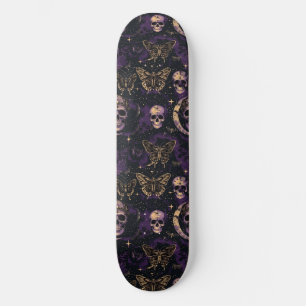Gothic Black Lila Skulls Moths Moon Skateboard