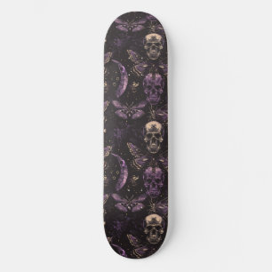Gothic Black Lila Skulls Moths Moon Skateboard