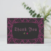 Gothic Black Magenta Lace Rose Dankeskarte (Stehend Vorderseite)