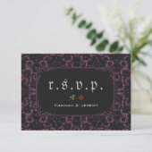Gothic Black Magenta Lace Rose RSVP Card (Stehend Vorderseite)