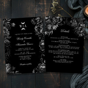 Gothic Black Monogram Moon Wappen Hochzeitdetails Einladung