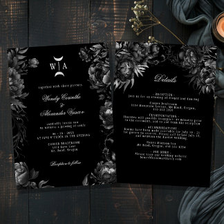 Gothic Black Monogram Moon Wappen Hochzeitdetails Einladung