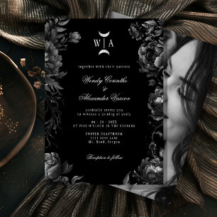 Gothic Black Monogram Moon Wappen Wedding Foto Einladung