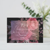 Gothic Black Moody Dark Floral Wedding RSVP Karte (Stehend Vorderseite)