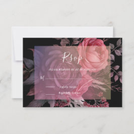 Gothic Black Moody Dark Floral Wedding RSVP Karte