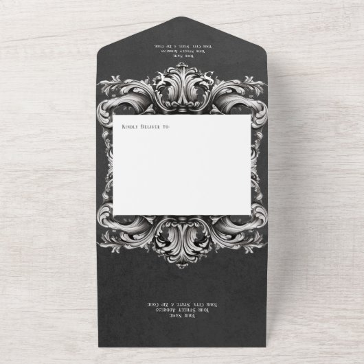 Gothic Black Moody Viktorianisch Frame Dinner All In One Einladung (Außenbereich)