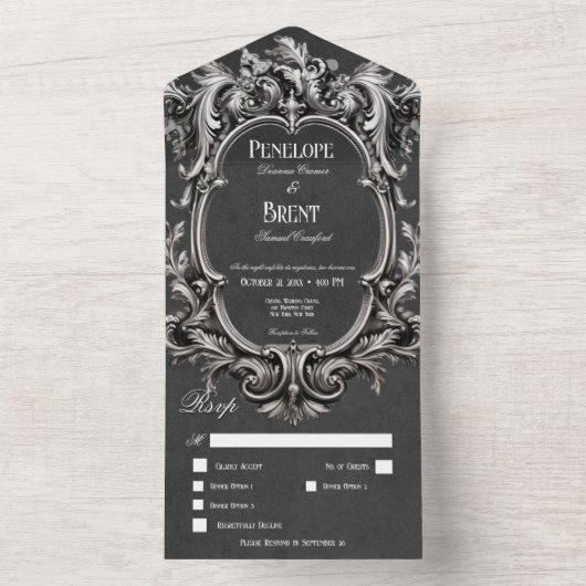 Gothic Black Moody Viktorianisch Frame Dinner All In One Einladung (Innen Boden)