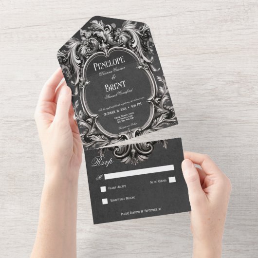 Gothic Black Moody Viktorianisch Frame No Dinner All In One Einladung (Abreißen)