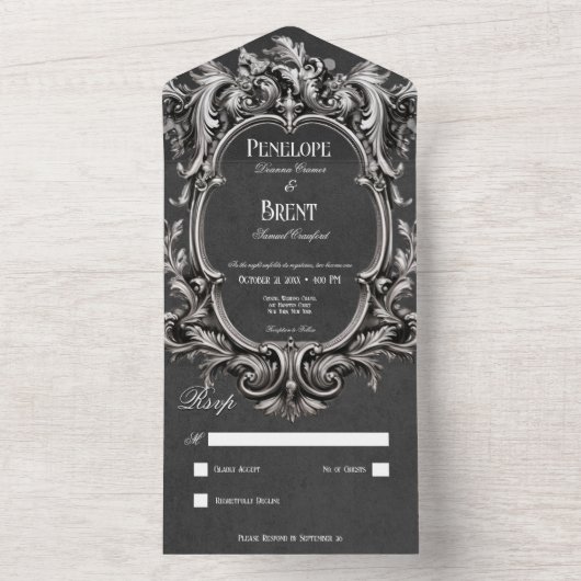 Gothic Black Moody Viktorianisch Frame No Dinner All In One Einladung (Innen Boden)