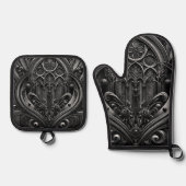 Gothic Black Oven Mitt and Pot Holder Set (Vorderseite)