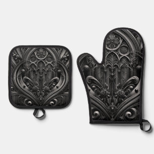 Gothic Black Oven Mitt and Pot Holder Set