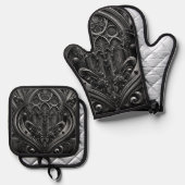 Gothic Black Oven Mitt and Pot Holder Set (Vorderseite/Rückseite)