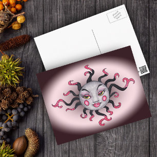 Gothic Black Pink Sun Goddess Postcard Postkarte