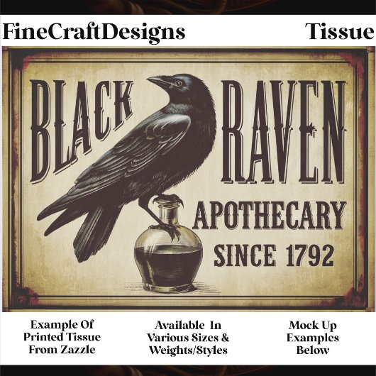 Gothic Black Raven Apotheken-Schild FP9T Decoupage Seidenpapier