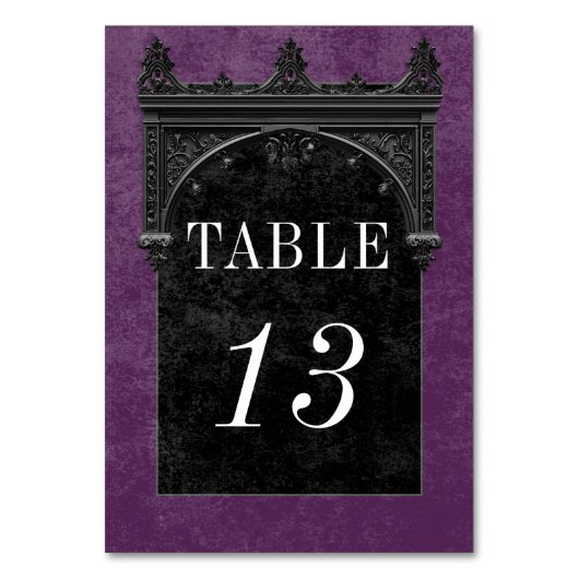 Gothic Black Raven & Black Arch Lila Hochzeit Tischnummer (Rückseite)