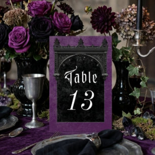 Gothic Black Raven & Black Arch Lila Hochzeit Tischnummer
