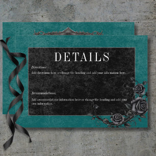 Gothic Black Raven & Black Rose Aquamarine Details Begleitkarte