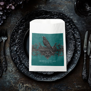 Gothic Black Raven & Black Rose Aquamarine Hochzei Geschenktütchen
