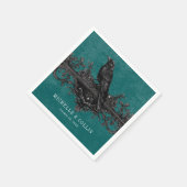 Gothic Black Raven & Black Rose Aquamarine Hochzei Serviette (Ecke)