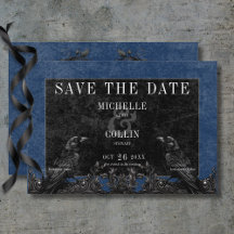 Gothic Black Raven & Black Rose Blue Wedding