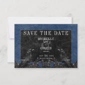 Gothic Black Raven & Black Rose Blue Wedding Save The Date (Vorderseite)