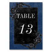 Gothic Black Raven & Black Rose Blue Wedding Tischnummer (Vorderseite)